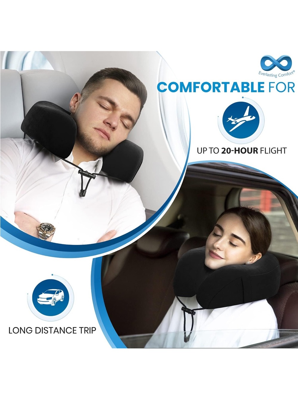 Everlasting Comfort Memory Foam Travel Neck Pillow - Black